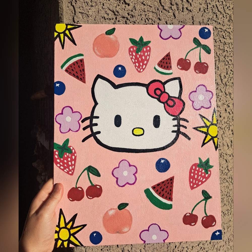 HK Sanrio Hello Kitty & Fruits Hand painting Canvas wall art